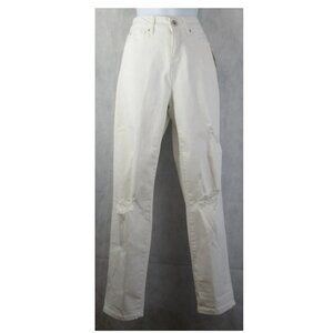 INC Women's Mid-Rise Distressed Boyfriend Jeans, White, Size 4 / 27 Waist